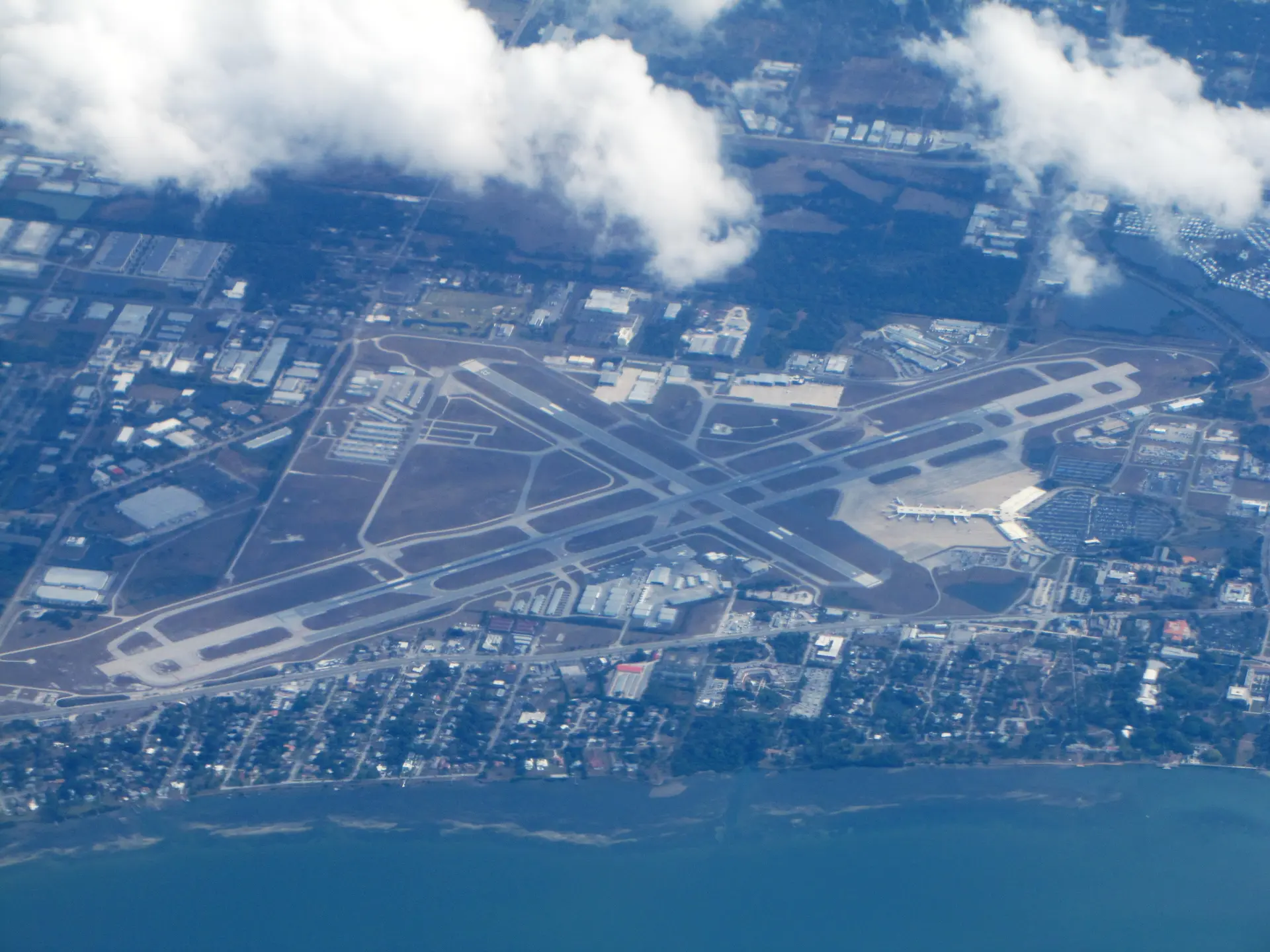 Aerial view of Sarasota-Bradenton International Airport and its runways