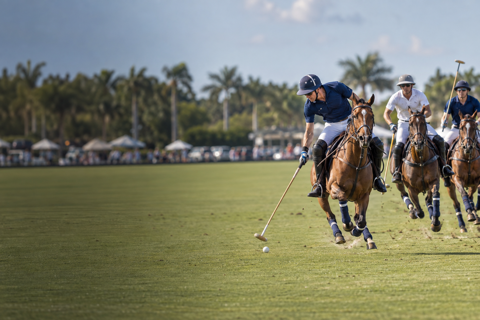 Polo players competing on horseback at Sarasota Polo Club