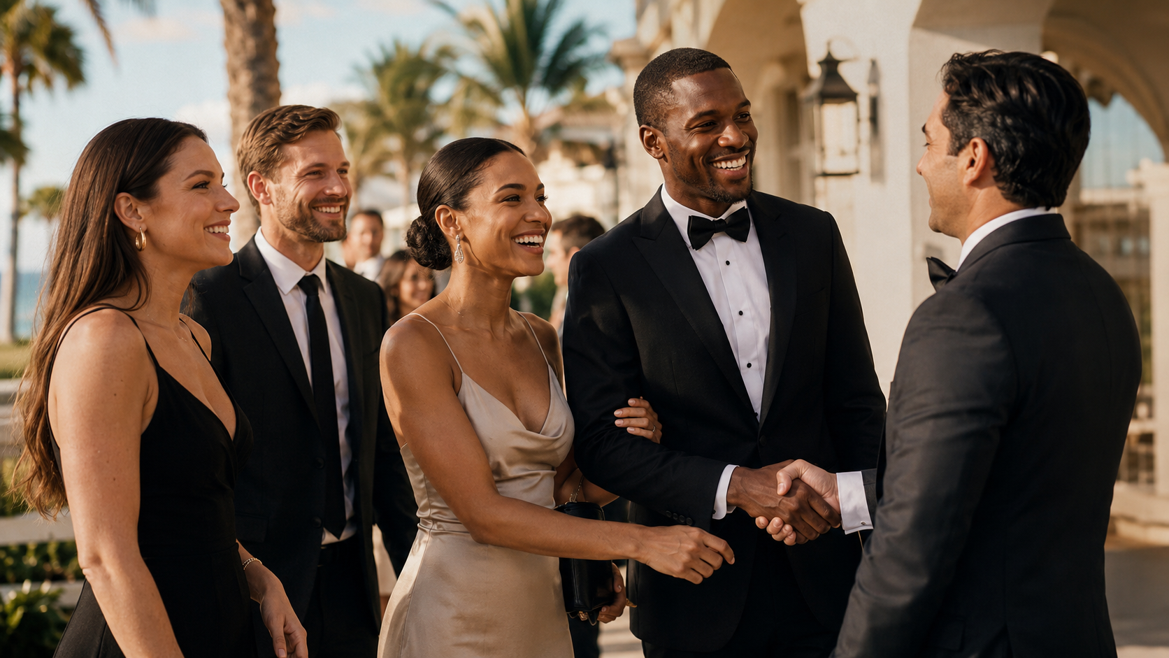 Elegant event guests receiving a warm personal welcome